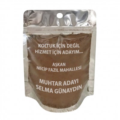 MUHTAR ADAYLARI İÇİN 100 GR'LIK PENCERELİ ÇİFTE KAVRULMUŞ TÜRK KAHVESİ AMBALAJ UYGULAMASI